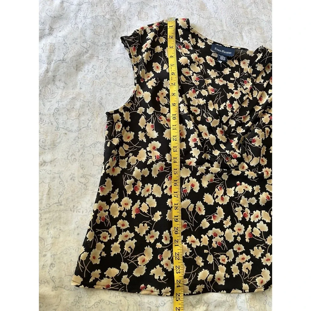 Evan Picone Women's Midi Skirt and Top Set Size 16 Black Beige Floral Sleeveless